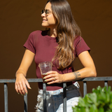 Zen Core Ribbed Crew Neck Tshirt in Zinfandel