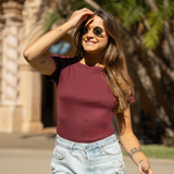 Zen Core Ribbed Crew Neck Tshirt in Zinfandel