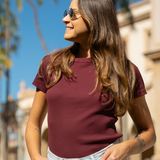Zen Core Ribbed Crew Neck Tshirt in Zinfandel