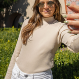 Zen Core Ribbed High Neck Tshirt in Oatmeal